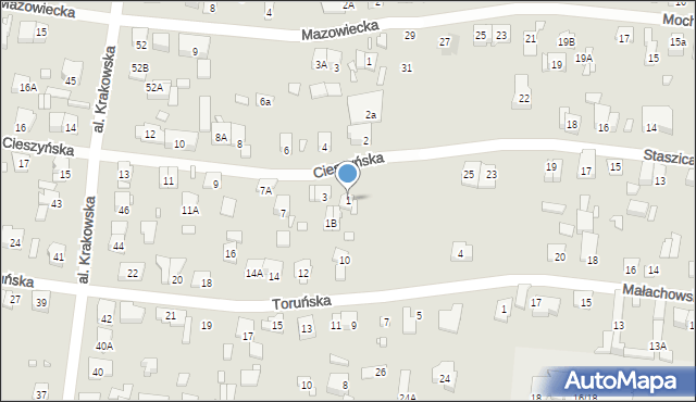 Piastów, Cieszyńska, 1, mapa Piastów