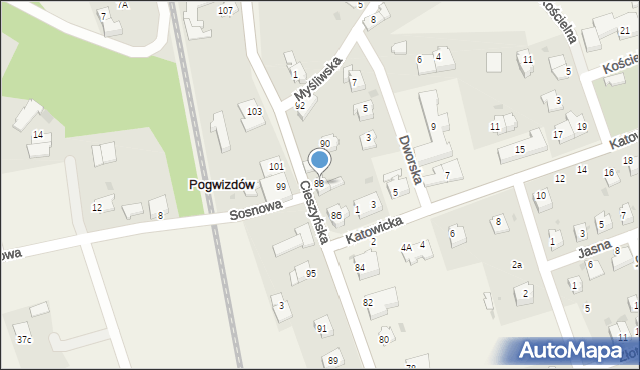 Pogwizdów, Cieszyńska, 88, mapa Pogwizdów