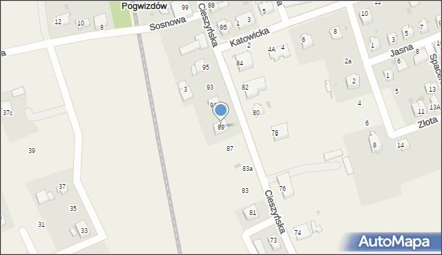 Pogwizdów, Cieszyńska, 89, mapa Pogwizdów