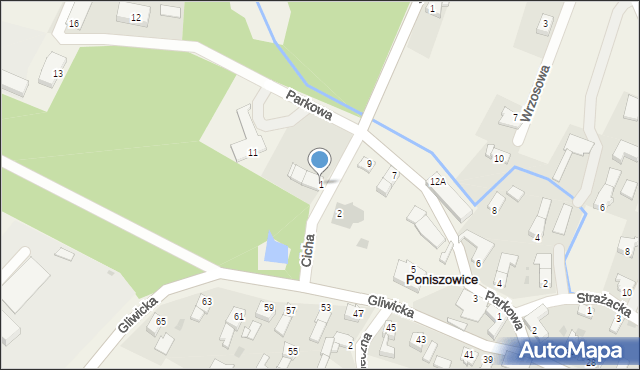 Poniszowice, Cicha, 1, mapa Poniszowice