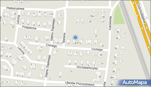 Pszczyna, Cichego Maksymiliana, dr., 8, mapa Pszczyny