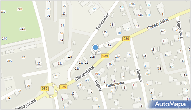 Pszczyna, Cieszyńska, 20A, mapa Pszczyny