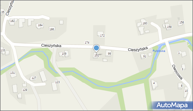 Puńców, Cieszyńska, 101, mapa Puńców