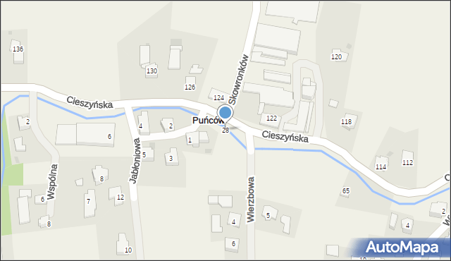 Puńców, Cieszyńska, 28, mapa Puńców