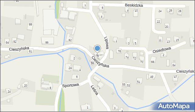 Puńców, Cieszyńska, 78, mapa Puńców