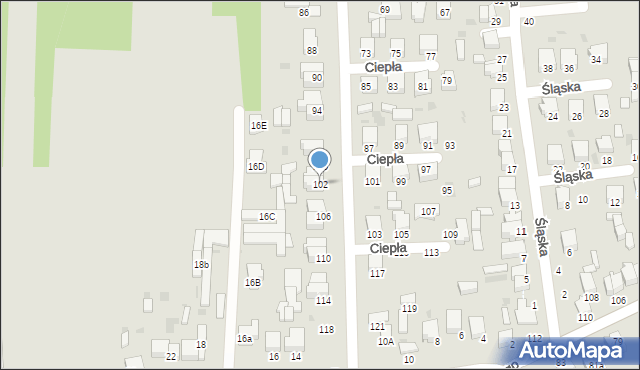 Radomsko, Ciepła, 102, mapa Radomsko