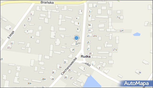 Rudka, Ciechanowiecka, 14, mapa Rudka