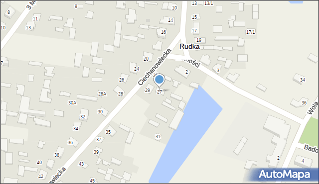 Rudka, Ciechanowiecka, 27, mapa Rudka