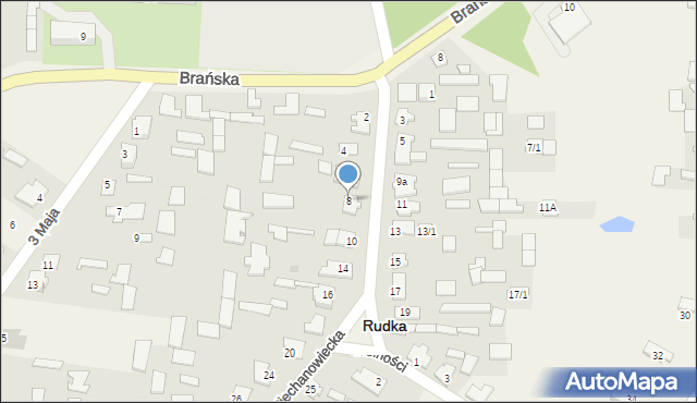 Rudka, Ciechanowiecka, 8, mapa Rudka