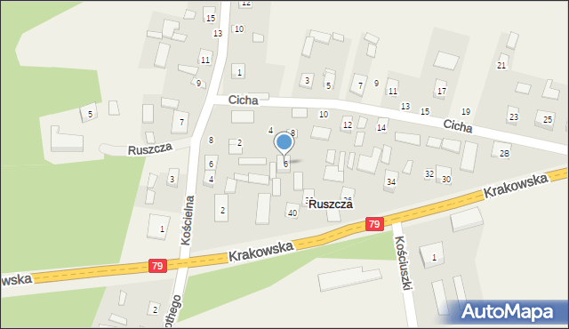 Ruszcza, Cicha, 6, mapa Ruszcza