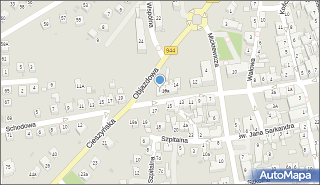 Skoczów, Cieszyńska, 18, mapa Skoczów