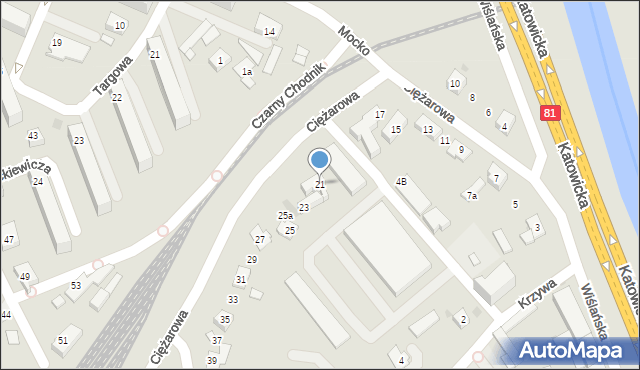Skoczów, Ciężarowa, 21, mapa Skoczów