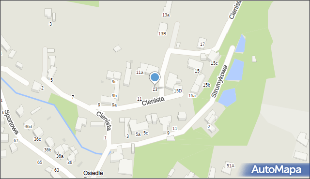 Słupsk, Cienista, 13, mapa Słupska