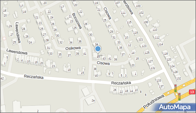 Szczecin, Cisowa, 45, mapa Szczecina