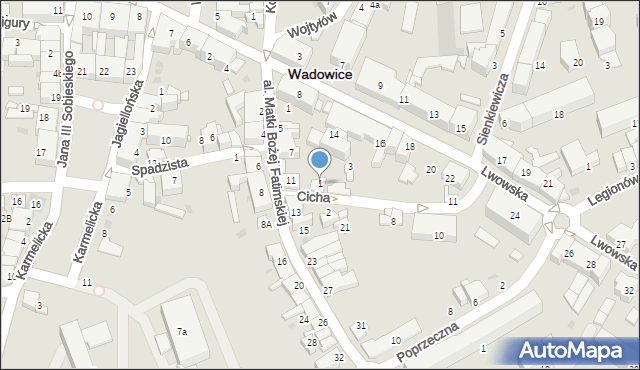 Wadowice, Cicha, 1, mapa Wadowice