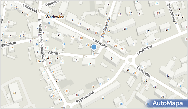 Wadowice, Cicha, 11, mapa Wadowice