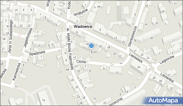 Wadowice, Cicha, 3, mapa Wadowice