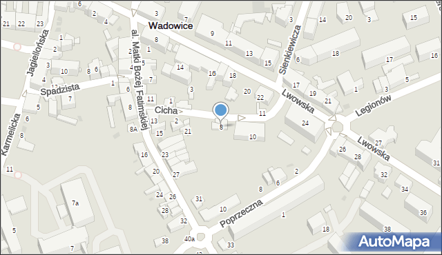 Wadowice, Cicha, 8, mapa Wadowice