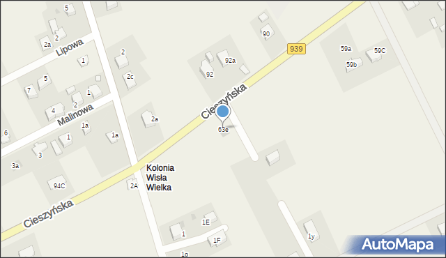 Wisła Wielka, Cieszyńska, 63e, mapa Wisła Wielka