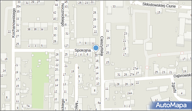 Zabrze, Cieszyńska, 20, mapa Zabrza