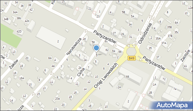 Zamość, Cicha, 3, mapa Zamościa