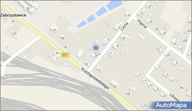 Zebrzydowice, Cicha, 1A, mapa Zebrzydowice