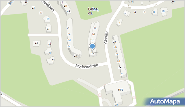 Zielona Góra, Cisowa, 1a, mapa Zielona Góra