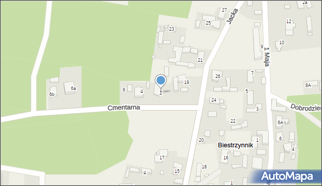 Biestrzynnik, Cmentarna, 2, mapa Biestrzynnik