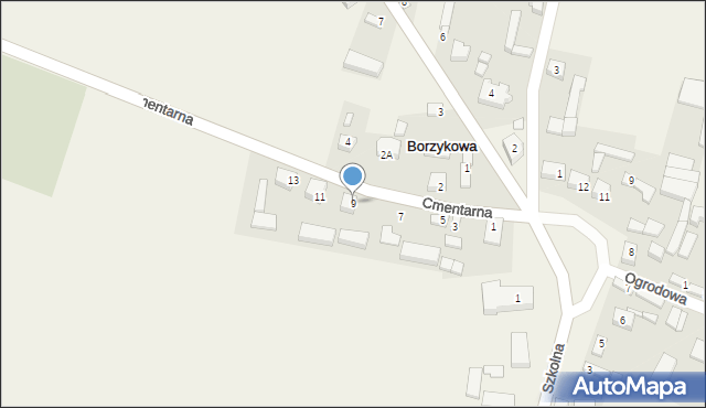 Borzykowa, Cmentarna, 9, mapa Borzykowa