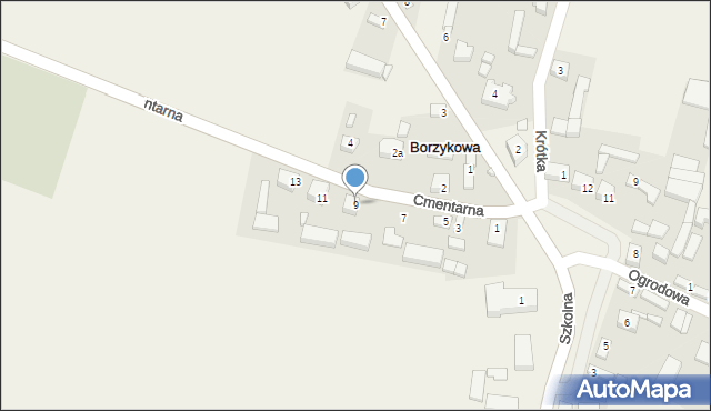 Borzykowa, Cmentarna, 9, mapa Borzykowa