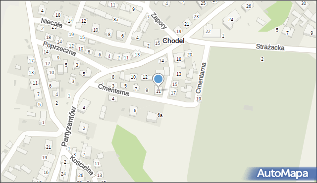 Chodel, Cmentarna, 11, mapa Chodel