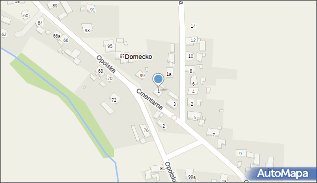 Domecko, Cmentarna, 1, mapa Domecko