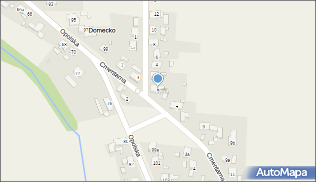 Domecko, Cmentarna, 5, mapa Domecko