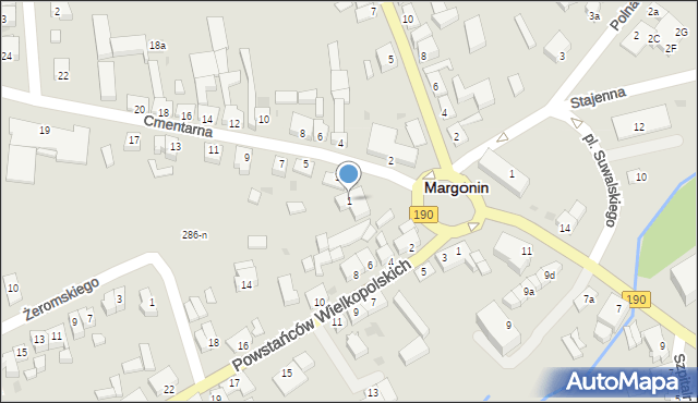 Margonin, Cmentarna, 1, mapa Margonin
