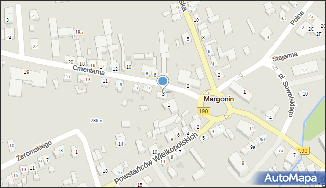 Margonin, Cmentarna, 3, mapa Margonin