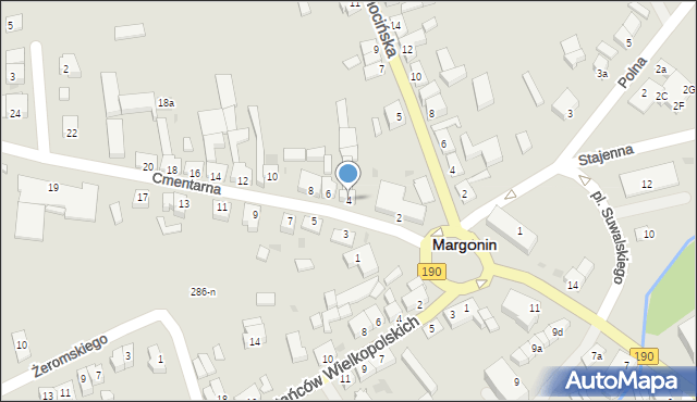Margonin, Cmentarna, 4, mapa Margonin