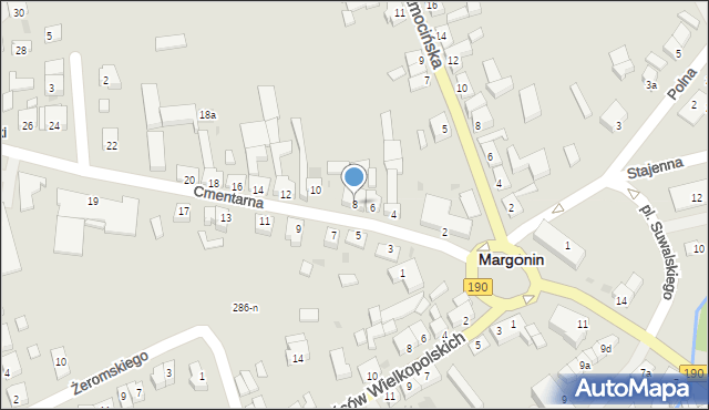 Margonin, Cmentarna, 8, mapa Margonin
