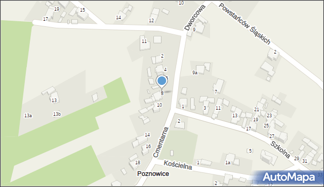 Poznowice, Cmentarna, 8, mapa Poznowice