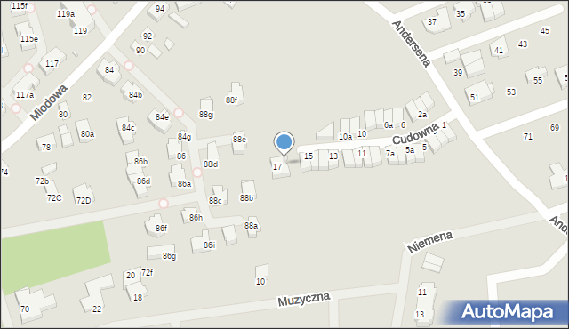 Szczecin, Cudowna, 17a, mapa Szczecina