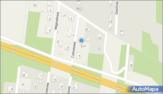 Antoniew, Cyprysowa, 3, mapa Antoniew