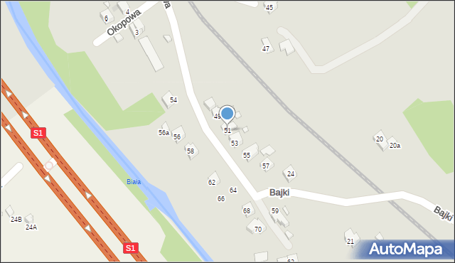 Bielsko-Biała, Cyprysowa, 51, mapa Bielsko-Białej