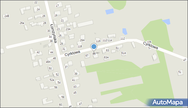 Częstochowa, Cyrklowa, 65, mapa Częstochowy