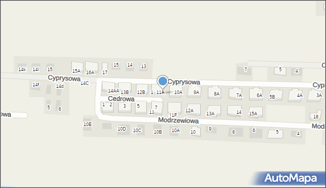 Dąbcze, Cyprysowa, 11AA, mapa Dąbcze