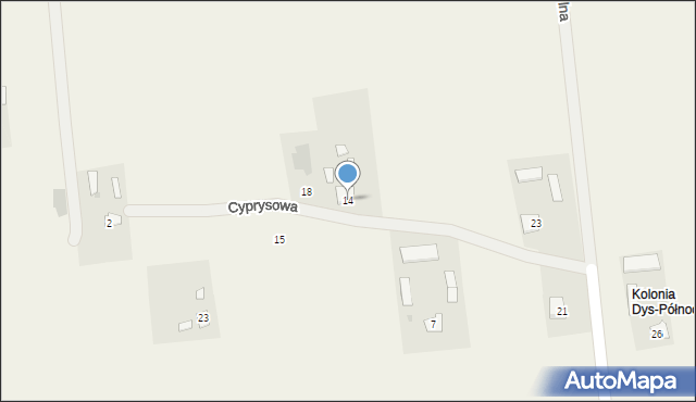 Dys, Cyprysowa, 14, mapa Dys
