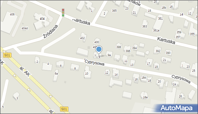 Gdańsk, Cyprysowa, 9, mapa Gdańska