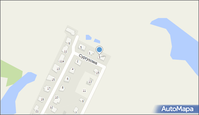 Gutkowo, Cyprysowa, 1, mapa Gutkowo