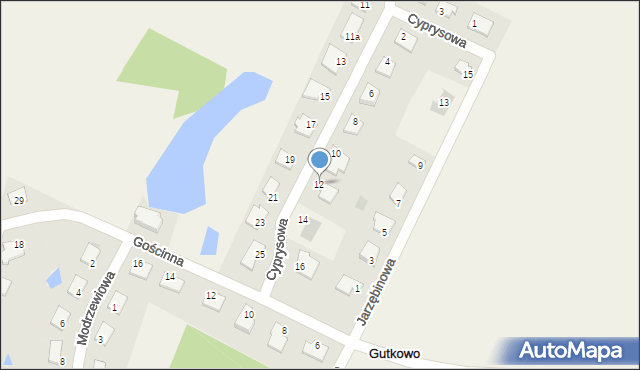 Gutkowo, Cyprysowa, 12, mapa Gutkowo