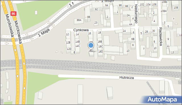 Katowice, Cynkowa, 16E, mapa Katowic