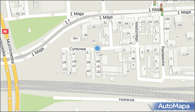 Katowice, Cynkowa, 18A, mapa Katowic