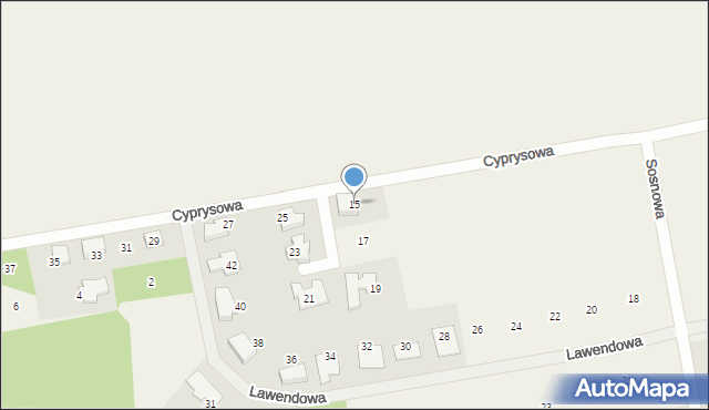 Kicin, Cyprysowa, 15, mapa Kicin